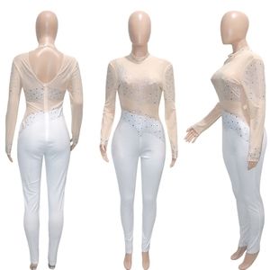 Net, sequined drilling trousers jumpsuit